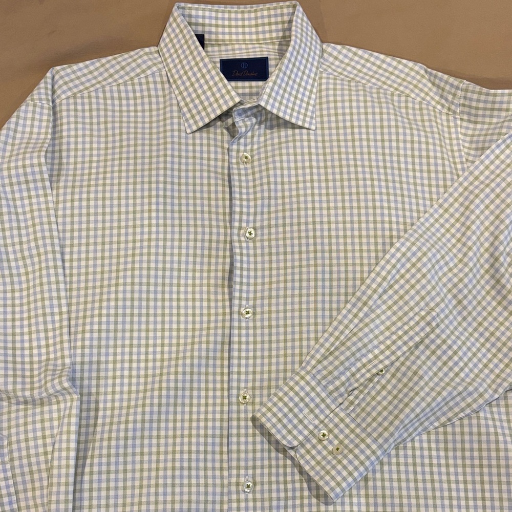 David Donahue Yellow and White Plaid Shirt